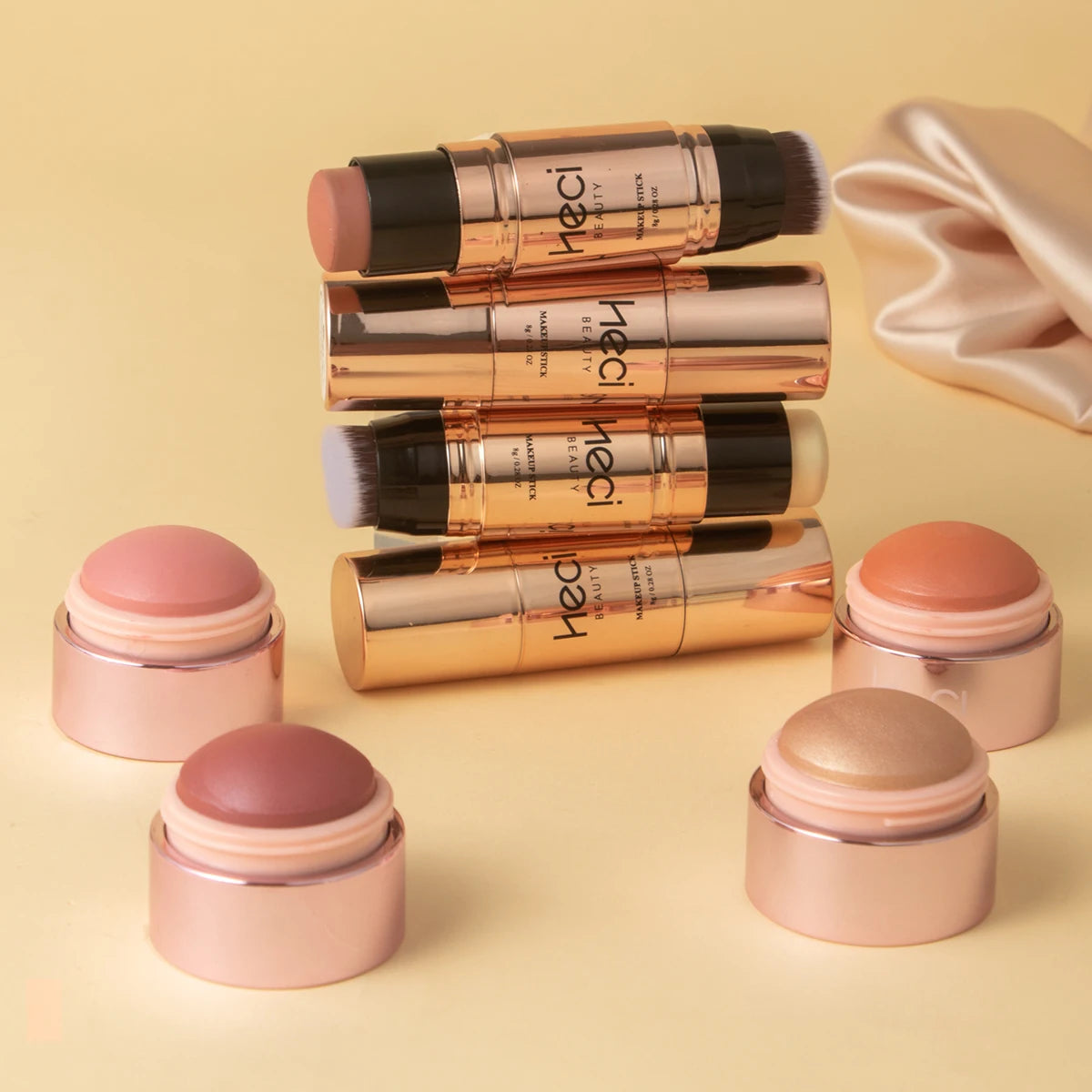 HECI BEAUTY | Duo Stick Blush + Bronzer Contour - Maquillage crème mat longue tenue pour lèvres et joues