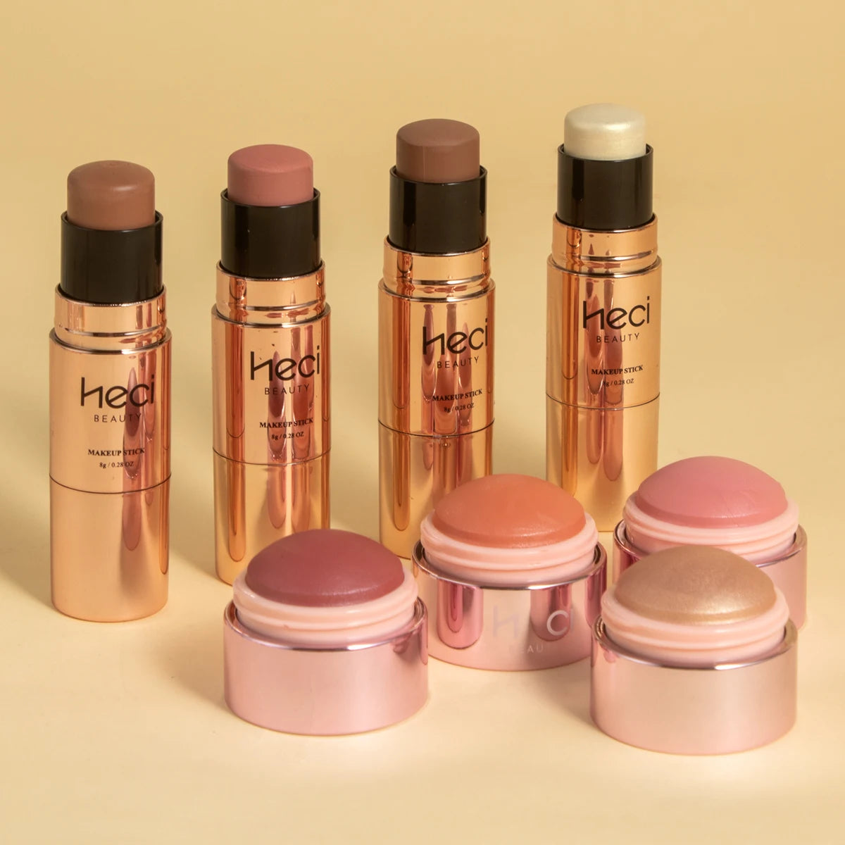 HECI BEAUTY | Duo Stick Blush + Bronzer Contour - Maquillage crème mat longue tenue pour lèvres et joues