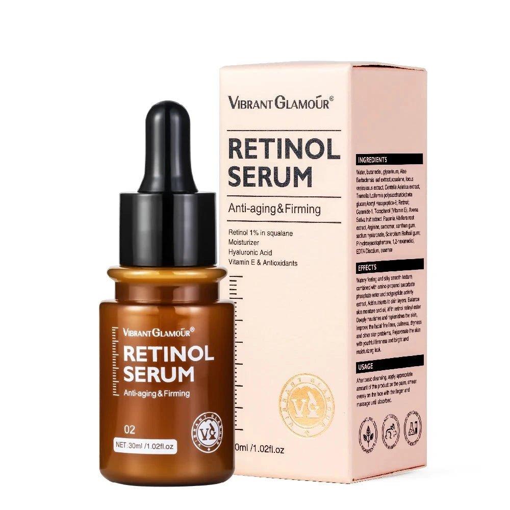 VIBRANT GLAMOUR | Sérum anti - âge (30ml) au rétinol pour le visage, raffermissant, hydratant et estompant les ridules - A fleur de peaux